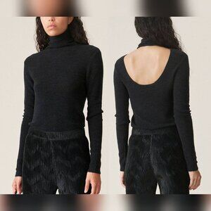 Ganni Black Light Merino Wool Knit Roll Neck Sweater